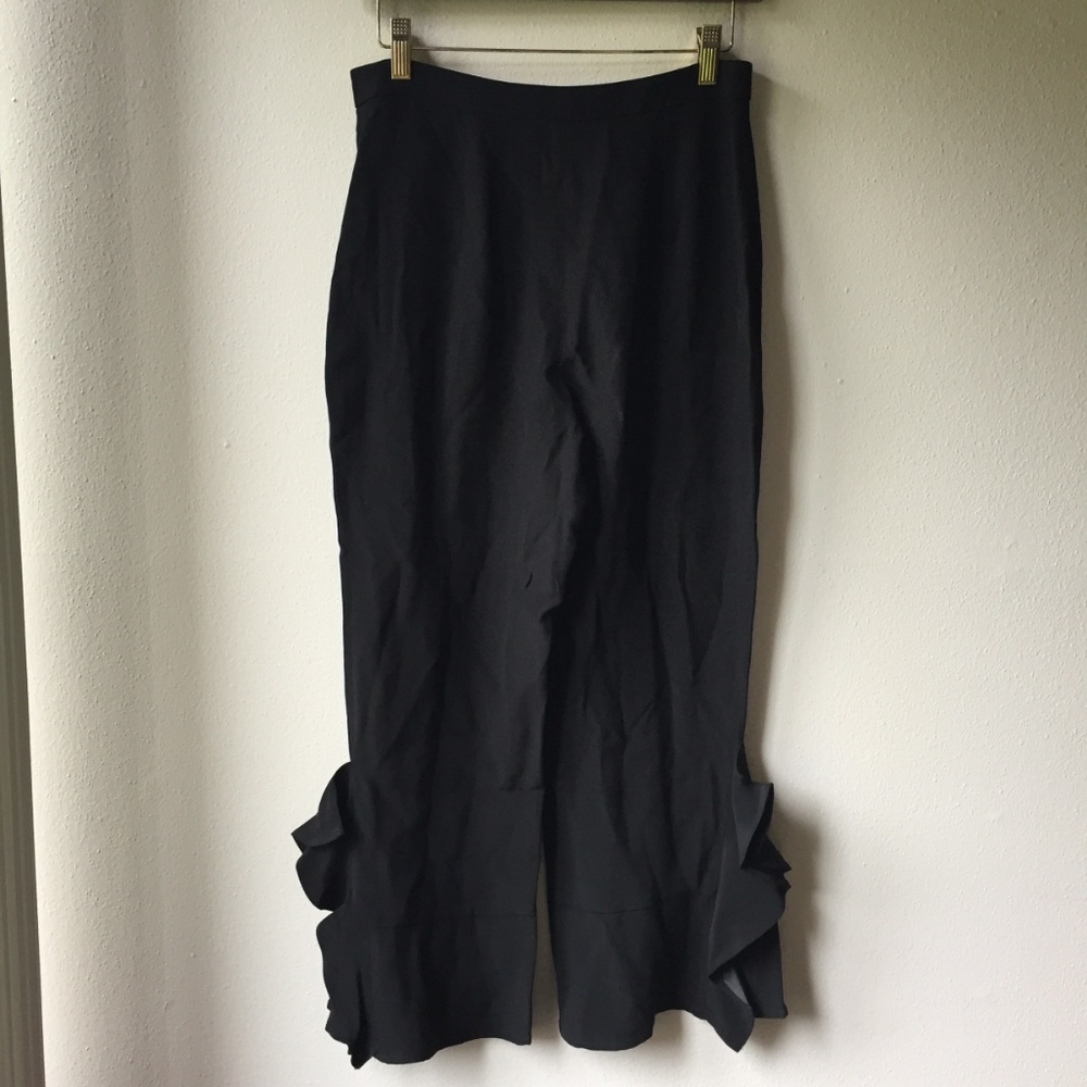 Zara High Rise Ruffle Leg Trouser Pants in Black - Picture 6 of 13